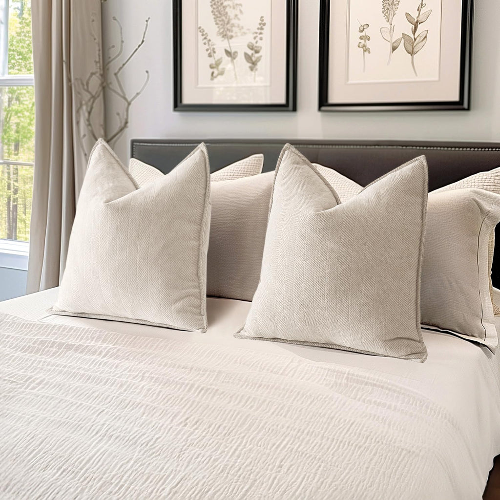 MIULEE Pack of 2 Cream Beige Decorative Pillow Covers 20x20 Inch Soft Chenille Luxurious Couch Throw Pillows Farmhouse Cushion Covers with Elegant Design for Sofa Bedroom Living Room Summer Decor
