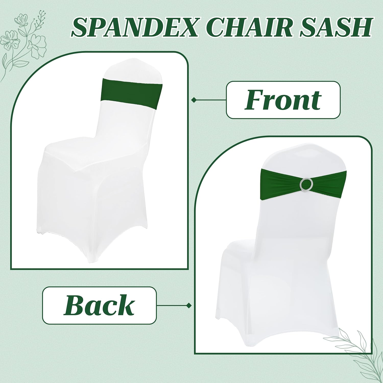 MDS Spandex Chair Sashes - Universal Fit Elastic Stretch Bands with Buckle Slider Bow | 250 Pack - Green