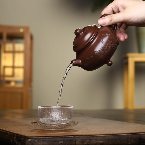 SILINE Zisha Teapot, Chinese Yixing Clay Handmade Tea Pot 11 Oz, Infuse Brew Kung Fu Loose Leaf Tea Maker (SanzuMeihua,Purple Clay)