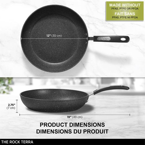 Starfrit The Rock Terra 30cm (12'') Ceramic Non-Stick Fry Pan - Thick Aluminum Base - PFAS Free - Easy to Clean - Black Marble