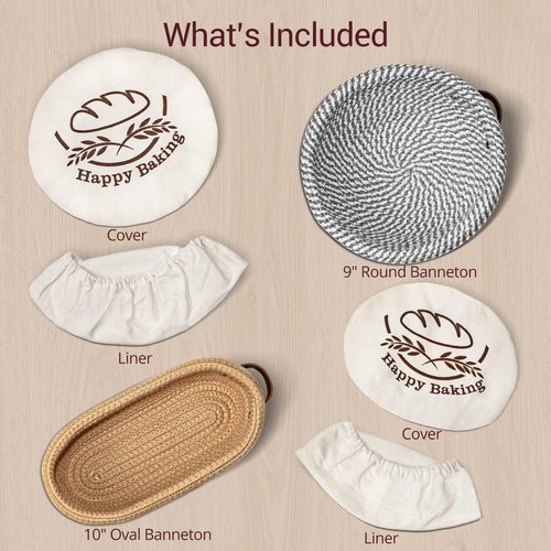Banneton Bread Proofing Basket - Sourdough Baking Set with Liners & Covers | Oval & Round Sizes