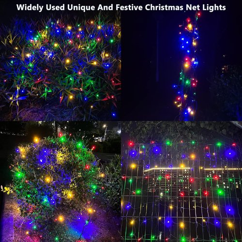 LED Christmas Net Lights - 100 LED Connectable Outdoor Decorations for Bushes | 5ft x 5ft Green Wire