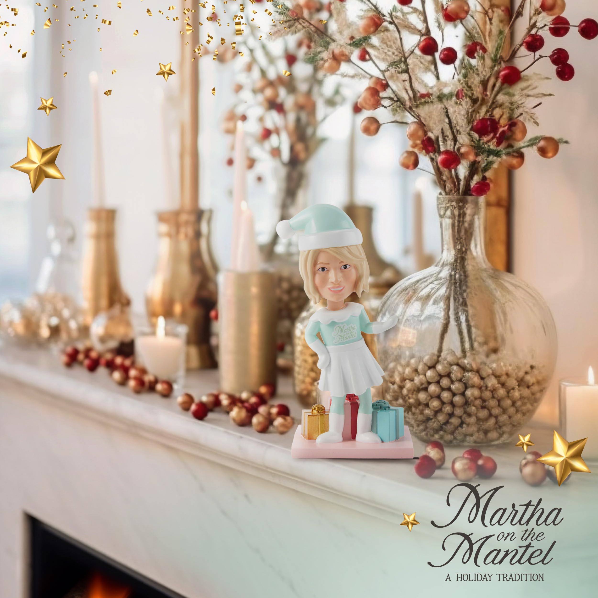 Martha Stewart Funny Bobbleheads – Martha on The Mantel Santa Bobblehead, Christmas Bobble Heads, Bobble Head Figures, Holiday Collectible Décor, Secret Santa Collectible, Stocking Stuffer Gift
