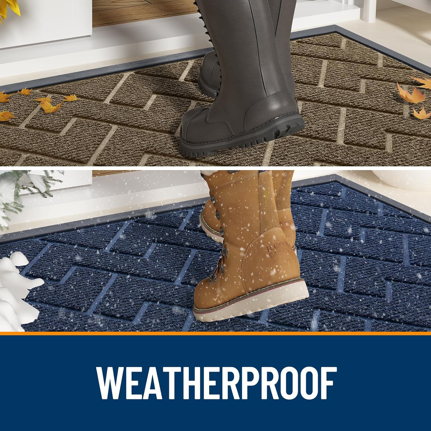 OLANLY Waterproof All-Season Front Door Mat - Sturdy Natural Rubber, Easy Clean Herringbone Design (Green, 59x35)