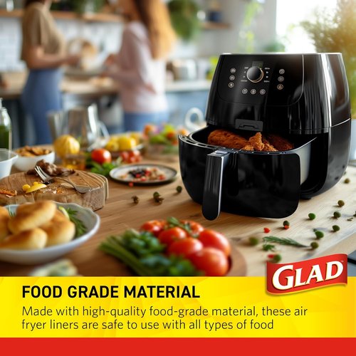 Glad Air Fryer Liners - Nonstick, Heat Resistant, Food Grade Material - 9" Rounded Square Shape, 100 Count