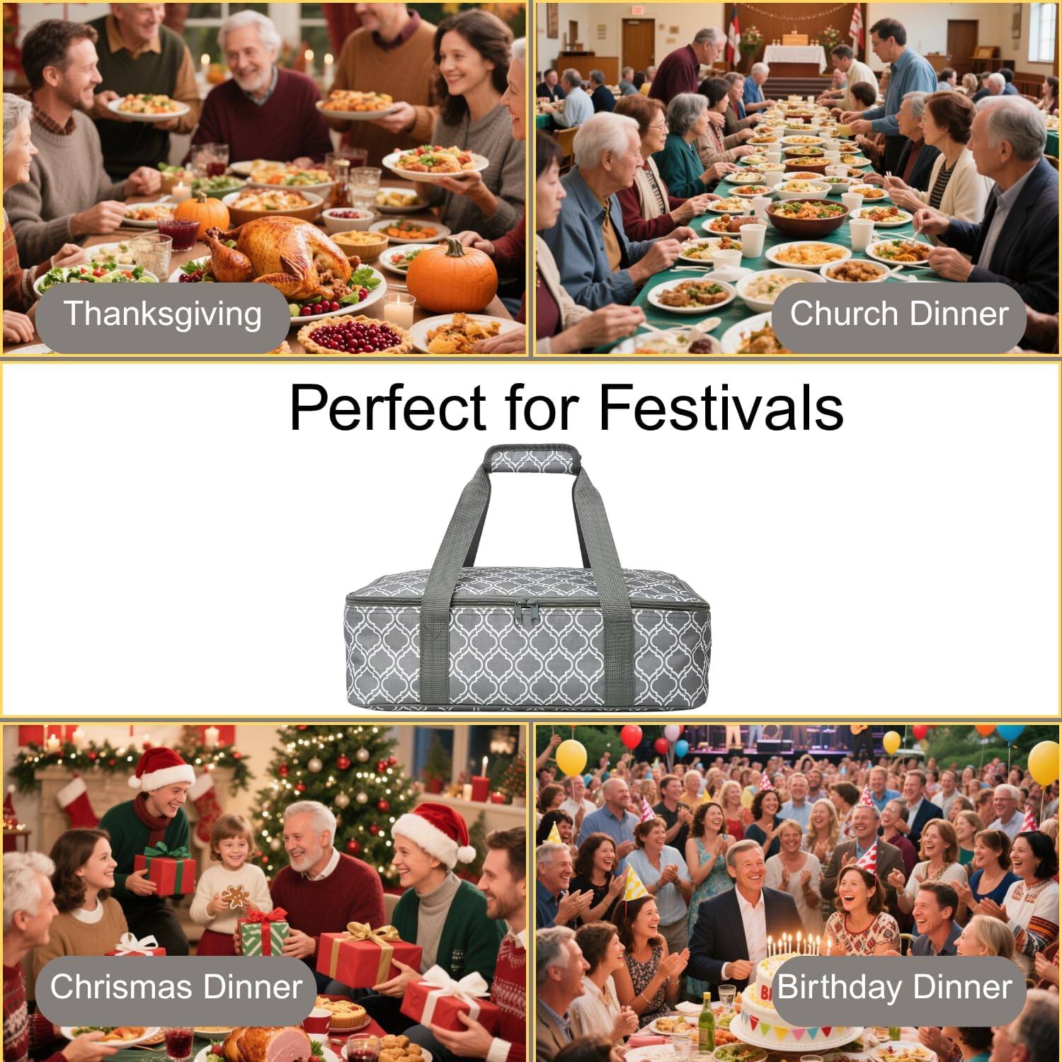 Skiennix Insulated Casserole Carrier Bag - Portable Food Transport Tote for 9x13" Dish | Silver Gray