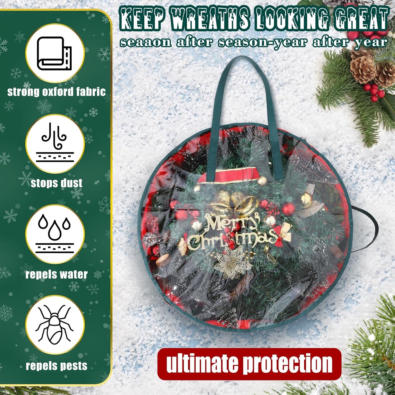 Shappy Wreath Storage Bag - 8 Pcs Red Clear Window Containers with Handle for Holiday Decor