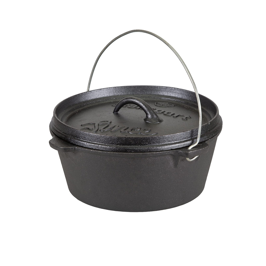 Stansport's Cast Iron Dutch Oven with Lid (16023) - Large 4 Quart Capacity, Durable Cast Iron Construction, Perfect for Outdoor Cooking, Home Kitchen and Camping Trips, Flat Bottom Design