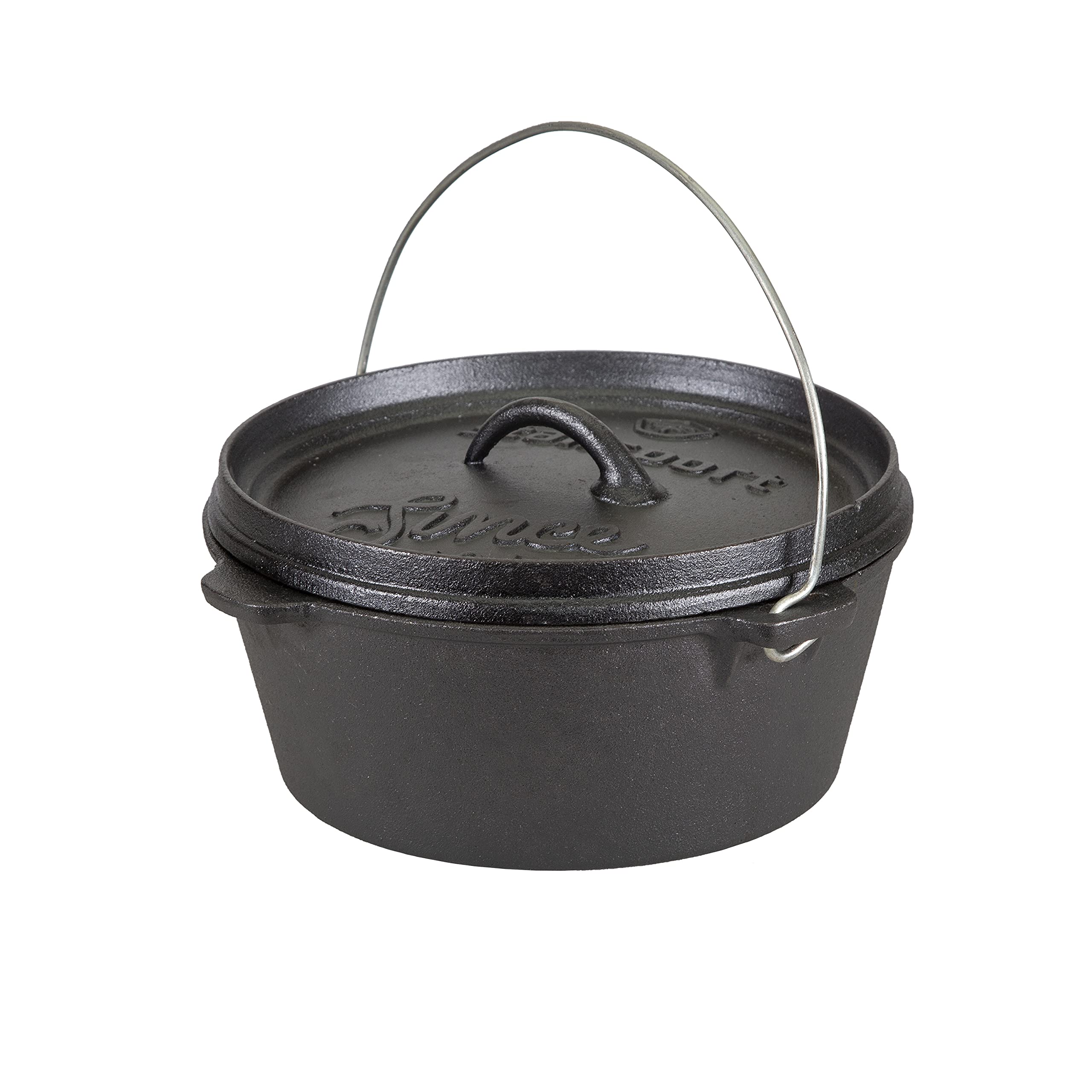 Stansport's Cast Iron Dutch Oven with Lid (16023) - Large 4 Quart Capacity, Durable Cast Iron Construction, Perfect for Outdoor Cooking, Home Kitchen and Camping Trips, Flat Bottom Design