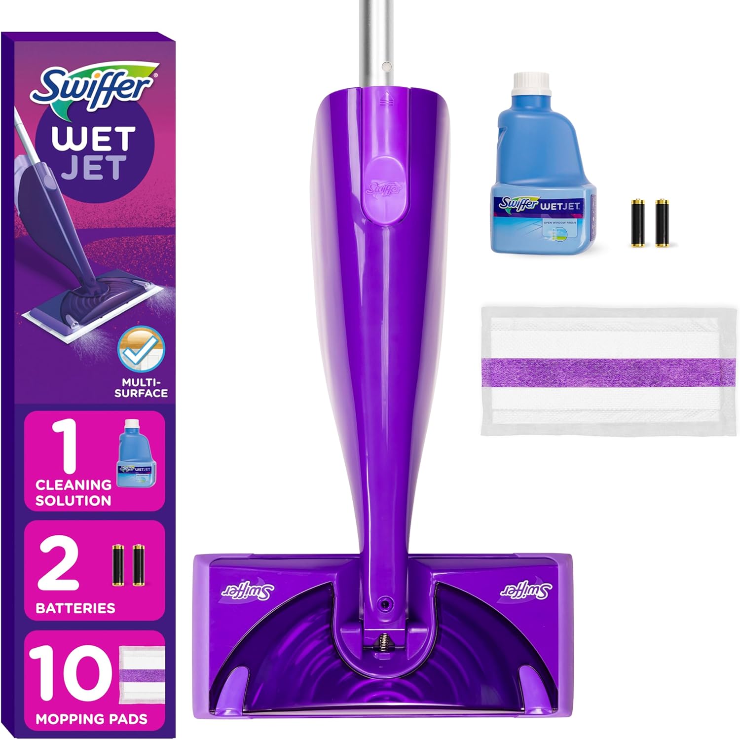 Swiffer WetJet Floor Spray Mop Cleaner Starter Kit - Includes Power Mop, 10 Pads & Solution