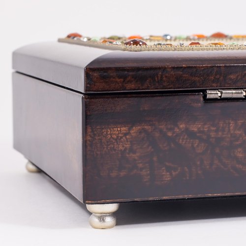 Cottage Garden Jeweled Music Box - Burlwood Finish, Plays "You Are My Sunshine" Tune