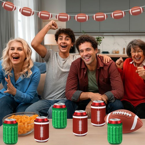 SEPGLITTER 18 Pack Football Can Cooler Sleeves Beer Drink Can Bottle Cooler Sleeves Cooler Collapsible for Football Lovers Party Birthday Themed Party Decorations Supplies Favors