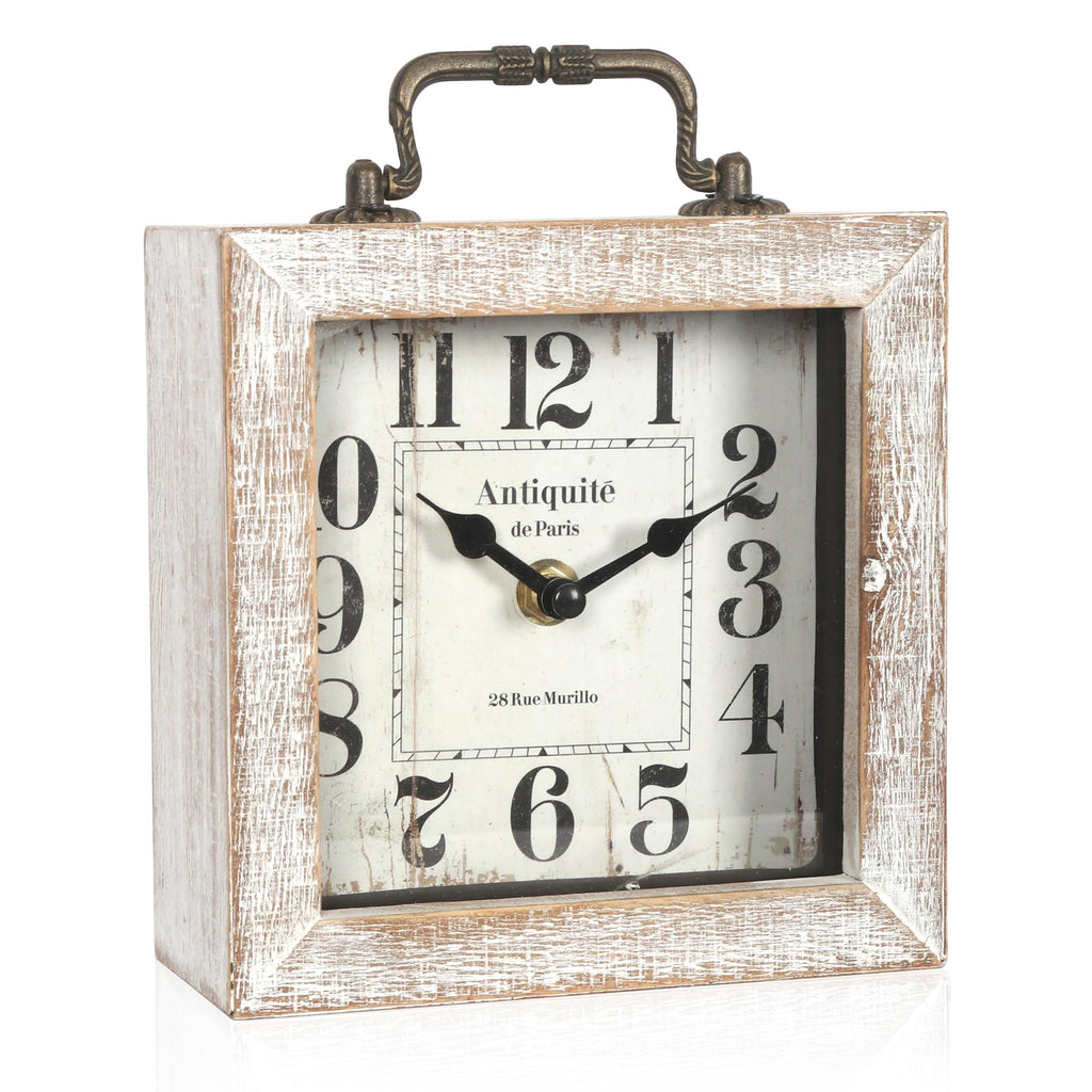 BITALYE Retro Desk Clock, White Vintage Wooden Table Clock,