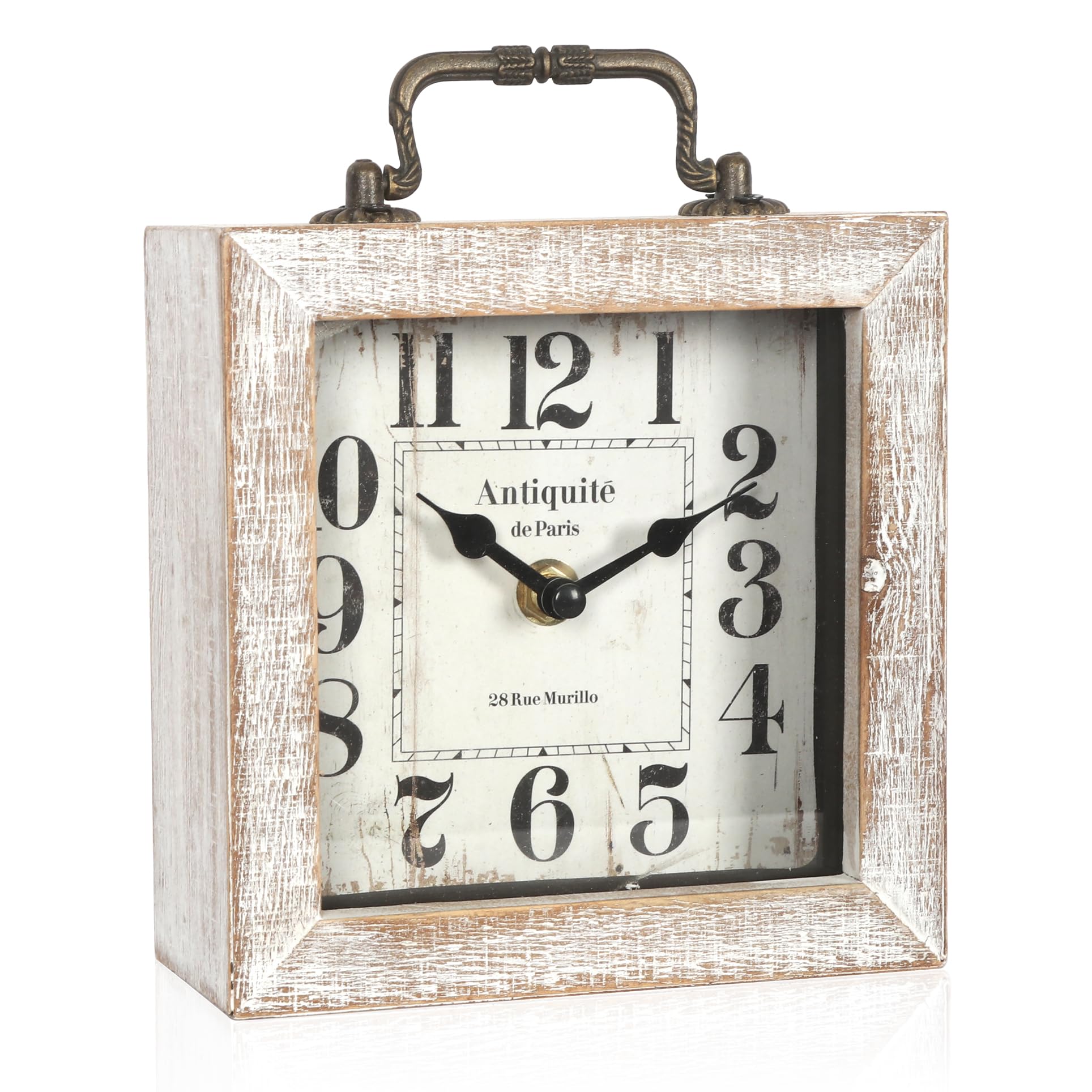 BITALYE Retro Desk Clock, White Vintage Wooden Table Clock,