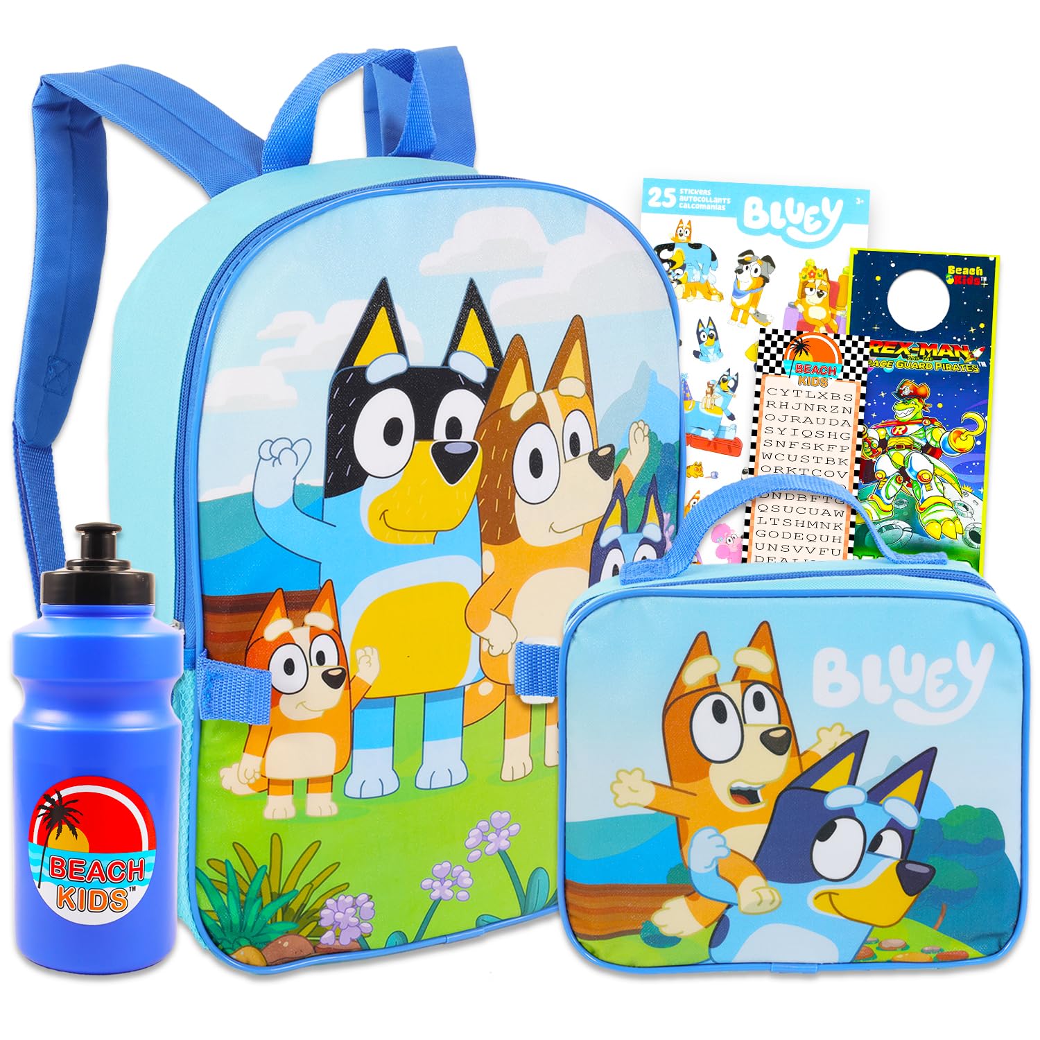 Bluey Backpack and Lunch Bag Set - Bundle with 16” School Bag, Lunch Box, Water Bottle, Stickers, More | Bluey School Supplies for Kids, Toddlers, Girls