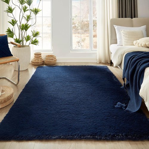Floralux Area Rugs - Fluffy Dark Blue Shag Carpet for Bedroom & Living Room | 4x6 Size, Perfect for Kids' Rooms