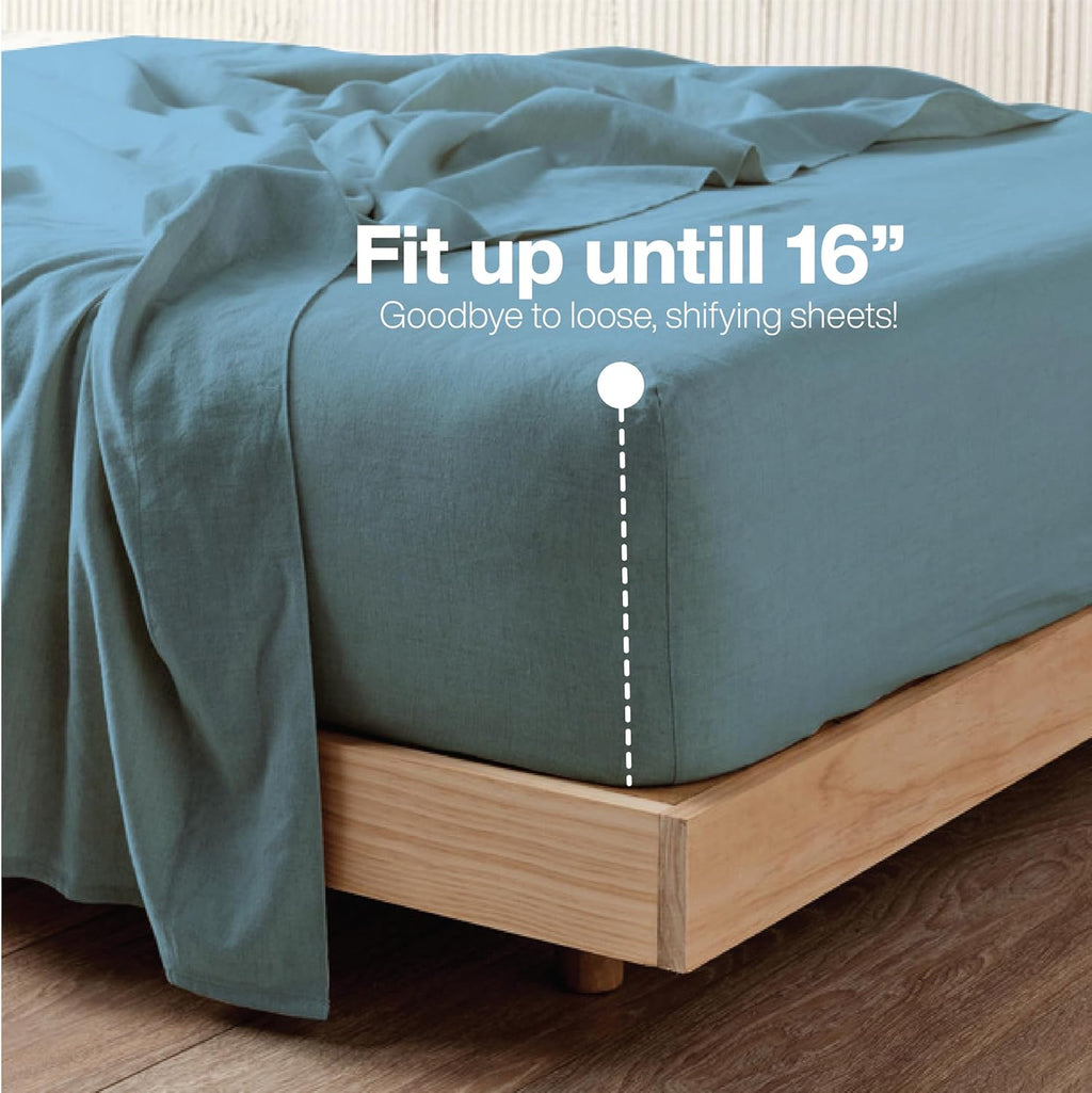 QUEENSBAY Queen Sheet Set - 4 Pieces Super Soft Microfiber with 16-Inch Deep Pocket | Cooling & Wrinkle-Free Aqua Blue Bedding