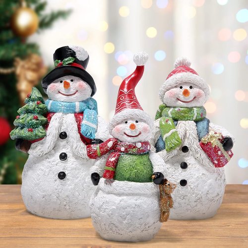 Hodao Christmas Snowman Family Figurines - Handmade Winter Decor for Holiday Celebrations | 3 PCS Set