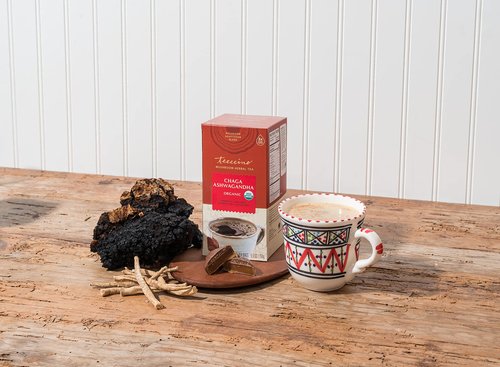 Teeccino Chaga Ashwagandha Herbal Tea - Butterscotch Cream, Organic Mushroom Adaptogenic, Prebiotic, Caffeine Free, Gluten Free - 25 Tea Bags (Pack of 3)