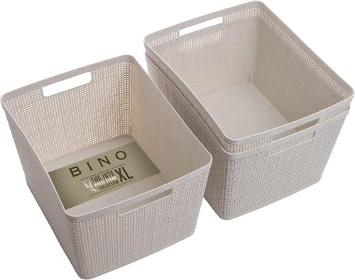 BINO Woven Plastic Basket - Large Natural 3-Pack | Stylish Home Organization & Space-Saving Storage