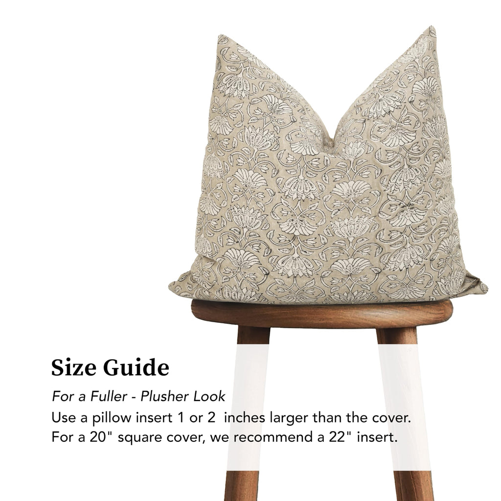 Handmade Block Print 100% Thick Cotton 20 x 20 inch Throw Pillow Cushion Cover with Zipper - Pillowcase for Bedroom, livingroom, Couch, Sofa, Outdoor, Chair, Bed, Home Décor-Margot (Muslin Beige 1)