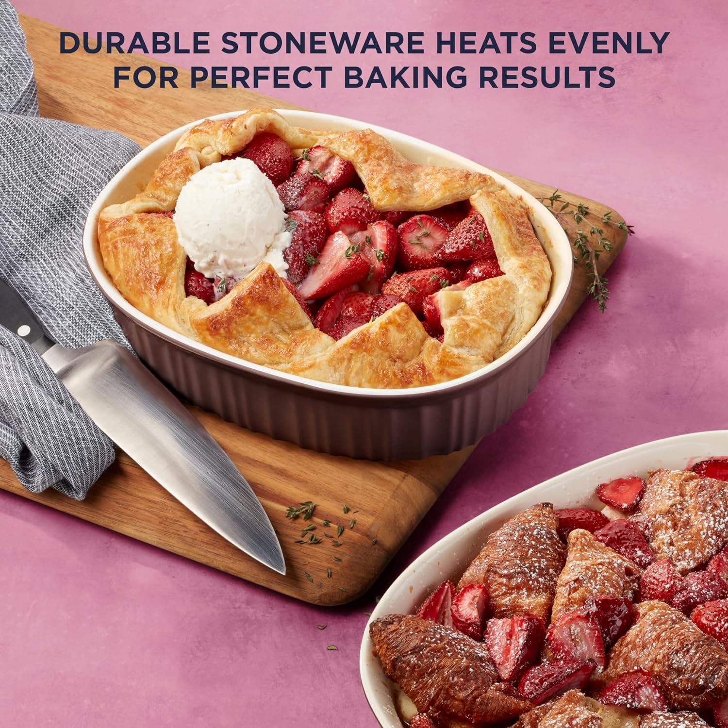 CorningWare Ceramic Bakeware Set - Chip & Crack Resistant Stoneware | 6-Piece French Cabernet, Safe for Oven & Microwave