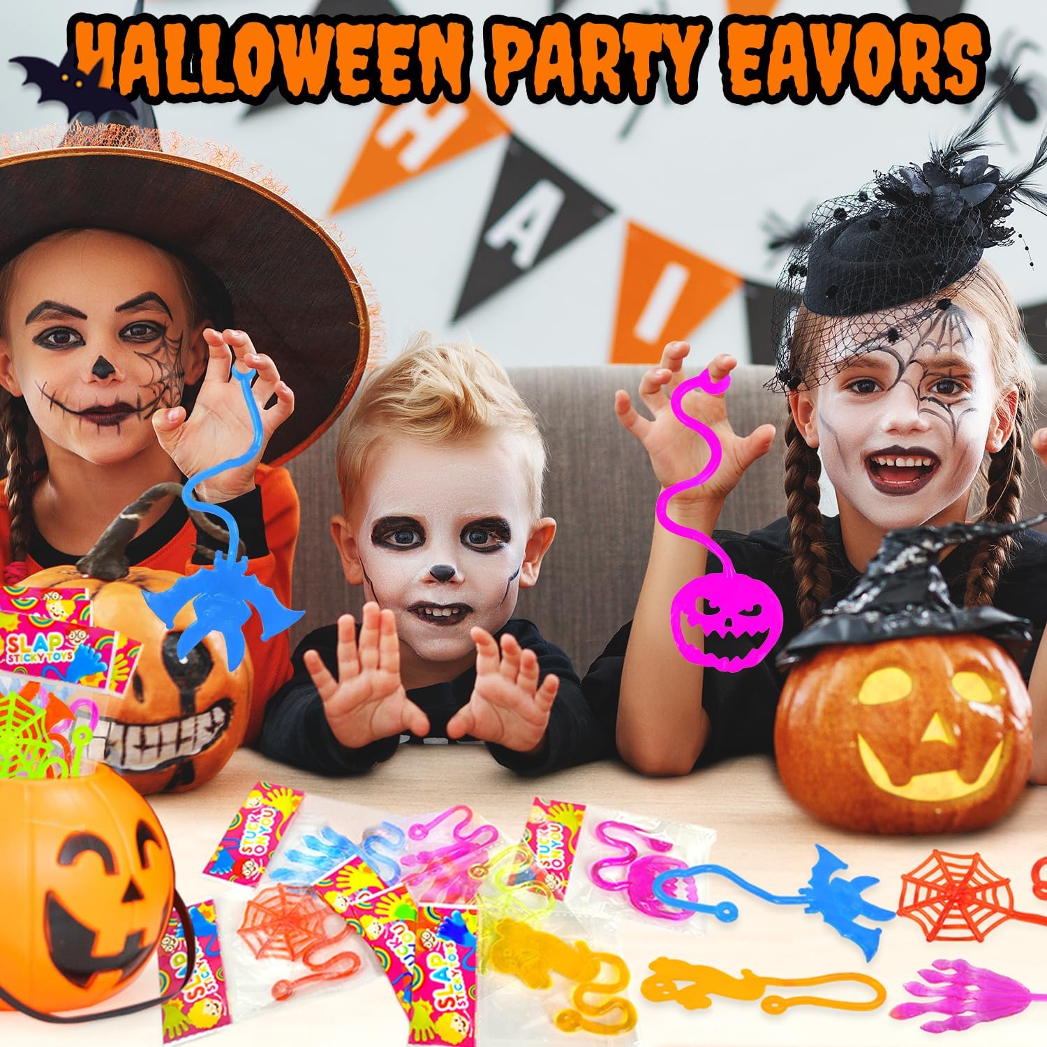 Skiennix Halloween Sticky Hands | Bulk Party Favors for Kids - 100-300 Pcs, Non-Candy Treats