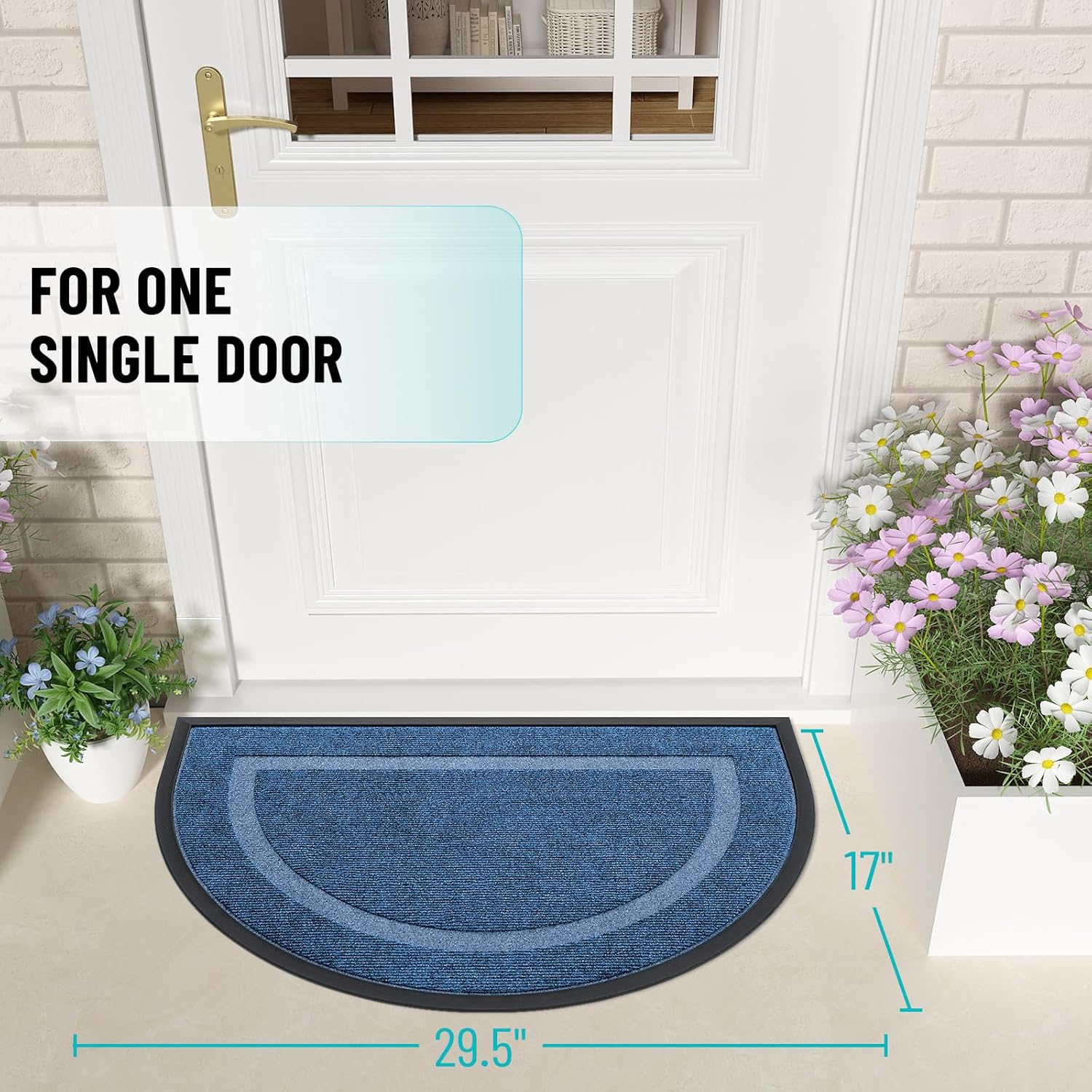 OLANLY Half Circle Door Mat - Waterproof All-Season Doormat for Indoor/Outdoor Use | 29.5x17, Light Blue