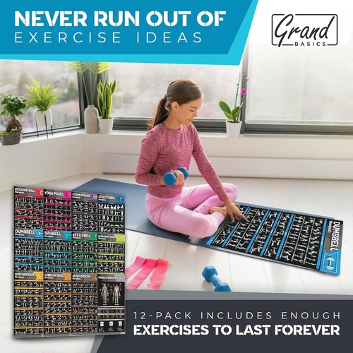 Laminated Large Workout Poster Set by [Brand Name] - Essential Exercise Charts for Home Gym | 12-Pack Fitness Posters