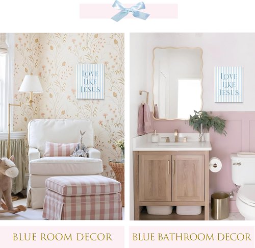 LARTSFRO Coquette Blue Bow Canvas Wall Art - Inspirational Bible Verses | 11x14 Inch Set of 4 for Teen Girls' Rooms