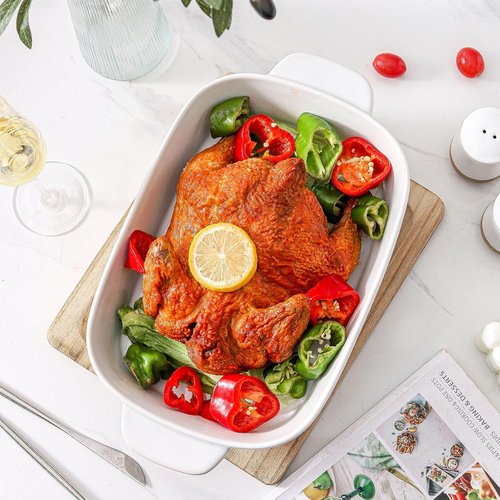 Hasense Ceramic Baking Dish - Non-Stick 11.8x8.7 Lasagna Pan with Handle | 3.4 Qt Casserole Bakeware, White