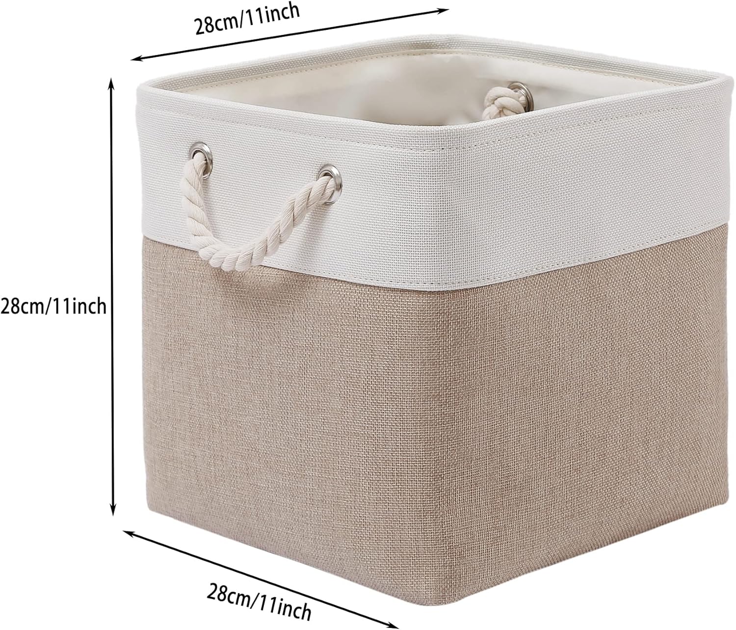 MidmmVick Cube Storage Bins - 6 Pack Large Collapsible Fabric Organizers | Foldable 11"x11" for Home & Office (White & Beige)