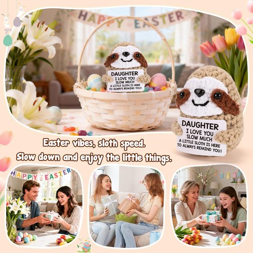 MBL Easter Teen Girl Daughter - Easter Basket Stuffers for Daughters Teens Girls Kids, Crochet Sloth Mother's Graduation Birthday Trendy Stuff Gift for Kid 16 Years Old Teenager Girl from Mom Dad