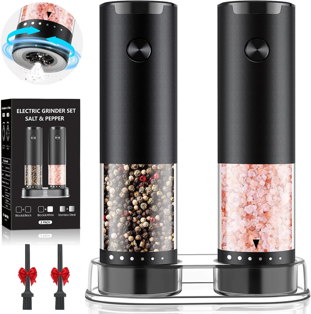 Skiennix Electric Salt and Pepper Grinder Set - Automatic Shakers with 6-Level Coarseness | Battery Operated, Black