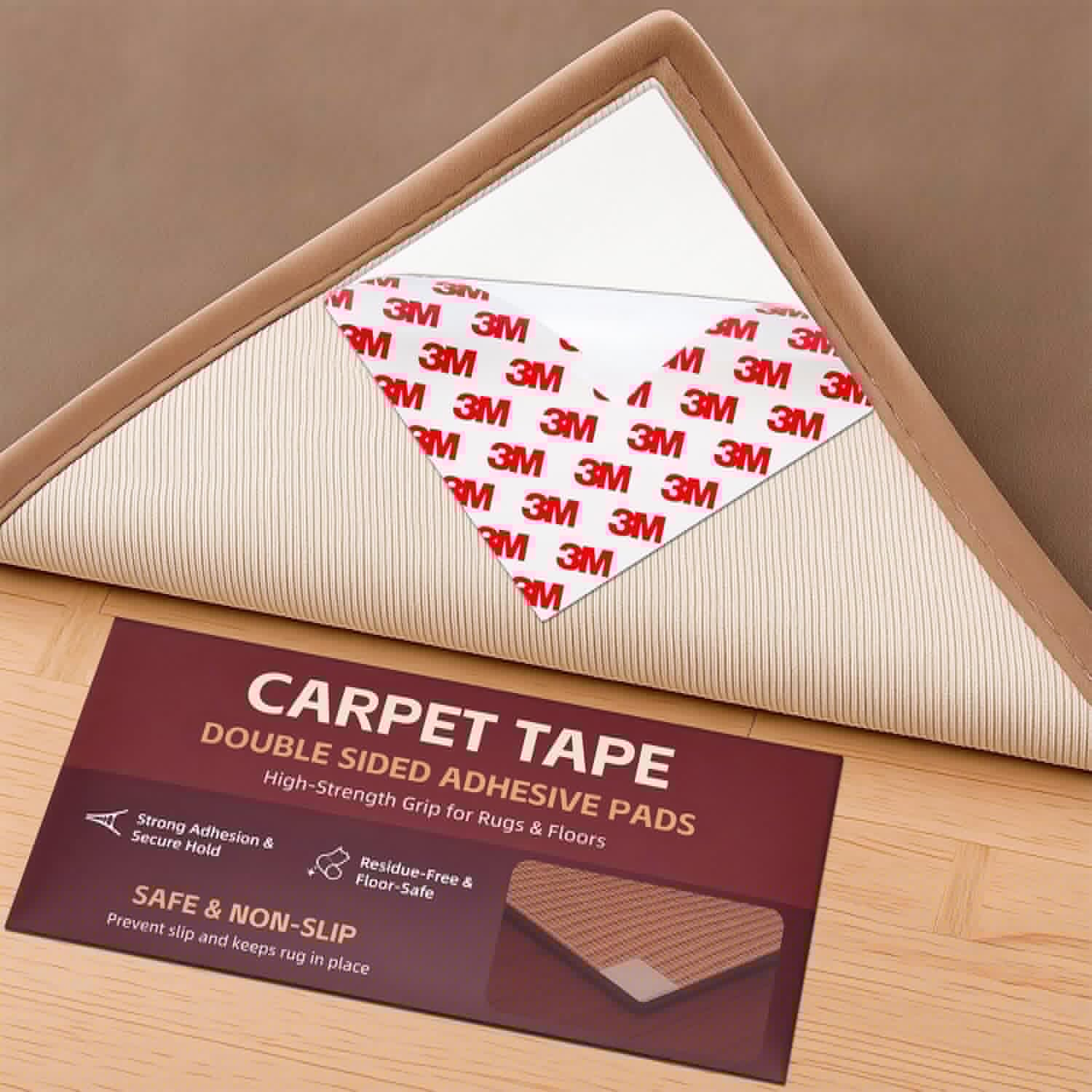 Skiennix 12PC Double-Sided Carpet Tape - Heavy Duty Non-Slip Adhesive for Hardwood Floors & Area Rugs