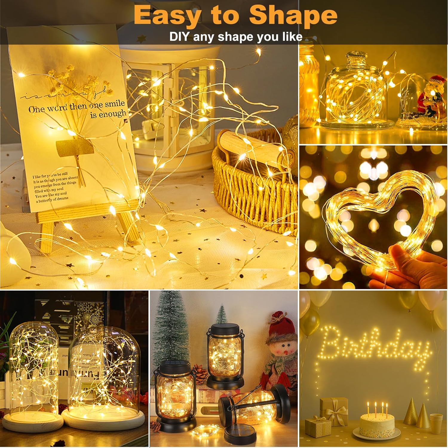 Skiennix Fairy Lights - 32FT Rechargeable Battery Operated Mini LED String Lights | Waterproof Warm White for Bedroom & Party Decor
