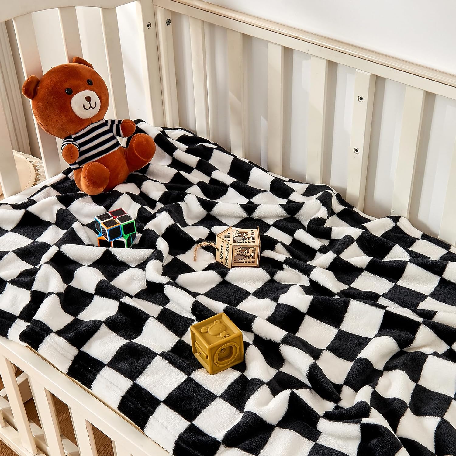 Yurhap Checkered Baby Blanket - Ultra Soft Fleece for Boys & Girls | Cozy 30''x40'' Infant Receiving Blanket in Black