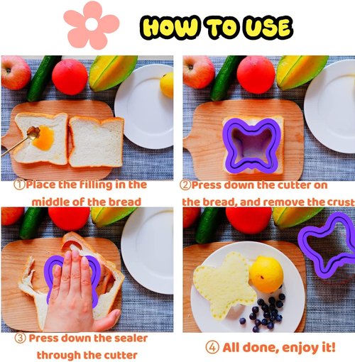 Uncrustable Sandwich Cutter with Storage Container, Sandwich Cutters for Kids Lunch & Bento Box, 43 Pcs Sandwich Cutter and Sealer Set, Fun Sandwich Cutters Shapes for Boys Girls