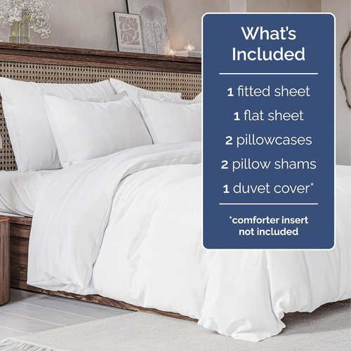 Hotel Luxury Bedding Set by [Brand Name] | 4pc White Sheet Set with Duvet Cover - Queen Size, Breathable & Cooling