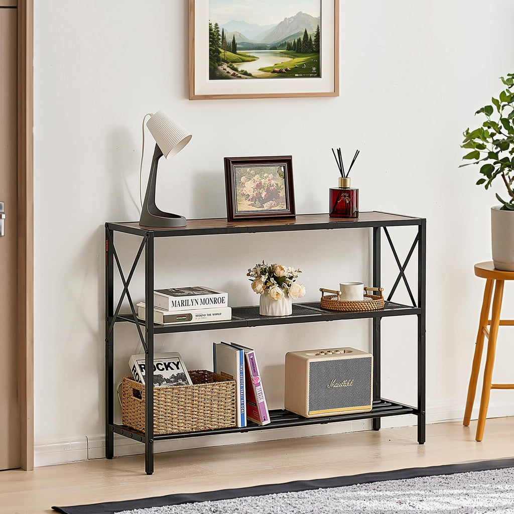 VEVOR Narrow Console Table, 41.7 Inch Entryway Table, 3-Tier Hallway Table, Sofa Table with Metal Frame, Console Tables for Entryway, Hallway, Living Room & Bedroom