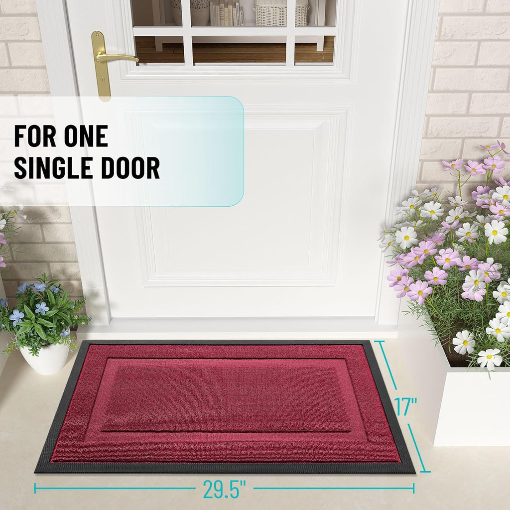 OLANLY Waterproof Front Door Mat - All-Season Indoor/Outdoor Doormat | Sturdy Natural Rubber, Burgundy 29.5x17