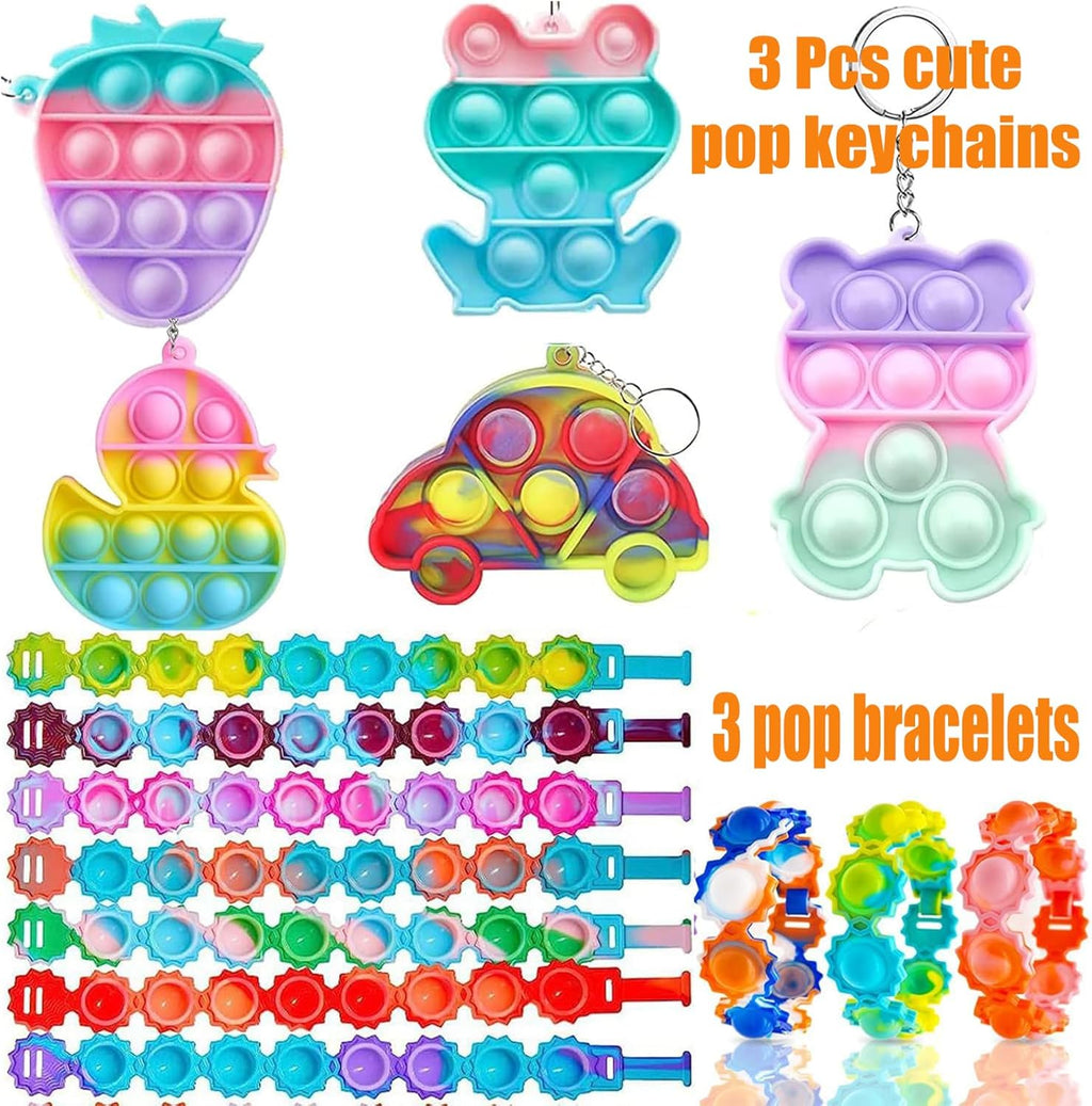 Pebatoor 124 PCS Pop Party Favors - Fidget Treasure Box Toys for Kids | Ideal for Goodie Bags & Pinata Fillers