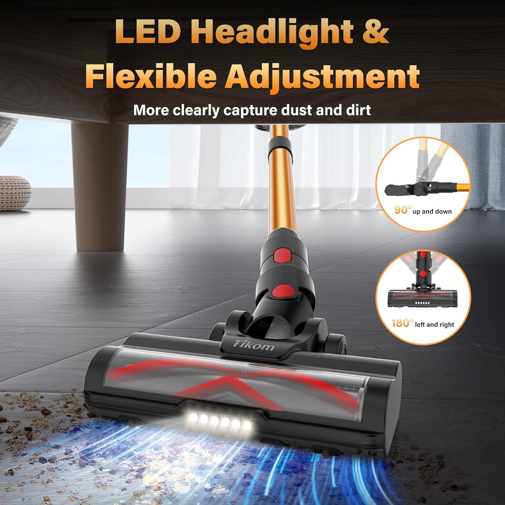 Tikom V500 Cordless Vacuum Cleaner - 40000Pa Suction Power, LED Touch Screen, Lightweight Design for Pet Hair & Carpets