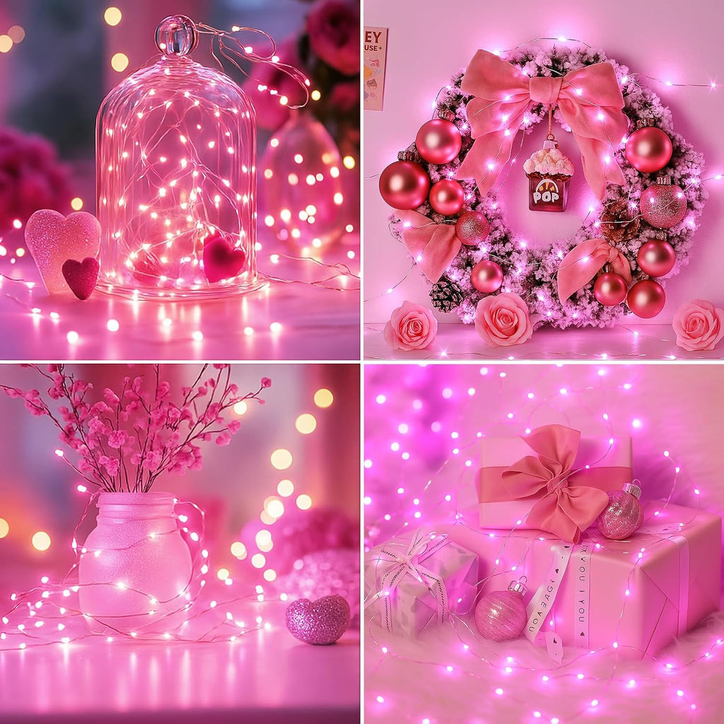 Skiennix 20 Pack Fairy Lights - 7ft Battery Operated LED Twinkle Lights, Waterproof for DIY Decor | Pink