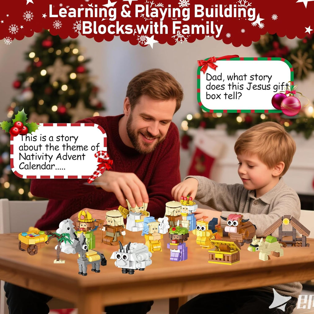 Nativity Building Blocks Advent Calendar 2025 - 24 Days of Christmas Countdown STEM Toy for All Ages