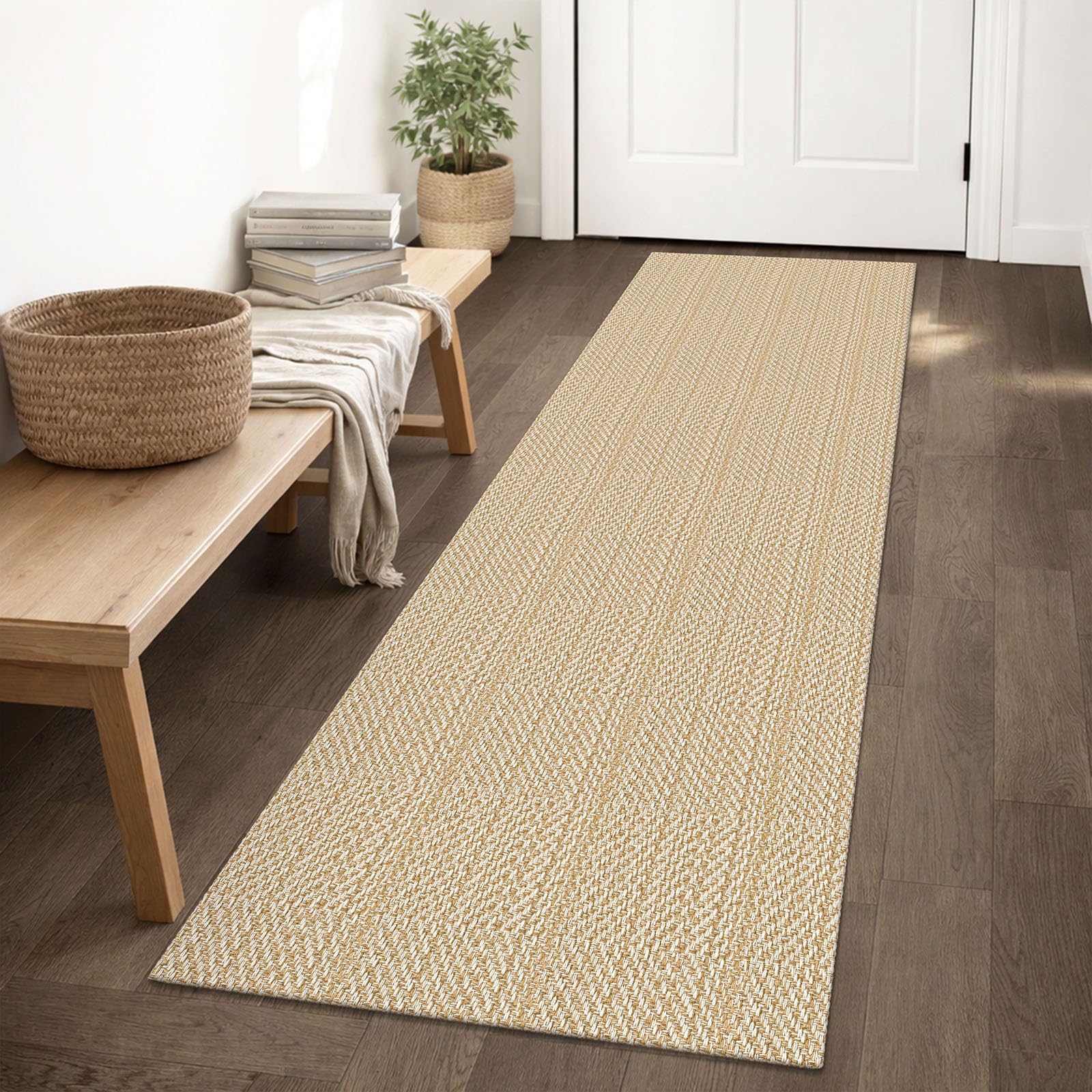 IOHOUZE Washable Runner Rug 2x6 Non Slip Runners for Hallways Entryway Runner Indoor, Kitchen Rugs Woven Cotton Floor Carpet for Kitchen Hall Entrance Bedroom, Warm Beige/Orange/Apricot