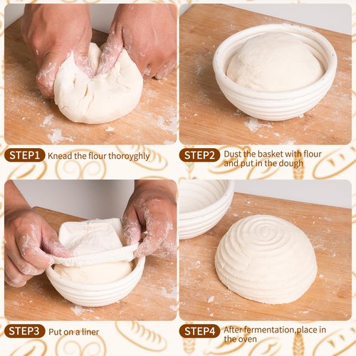 FrutPunch Banneton Bread Proofing Basket Set of 4, with Cloth Lining, Mini Banneton Basket Proofing Baskets for Sourdough Bread Baking 5 Inch, Traditional Sourdough Bread Basket, Home Baking Tools