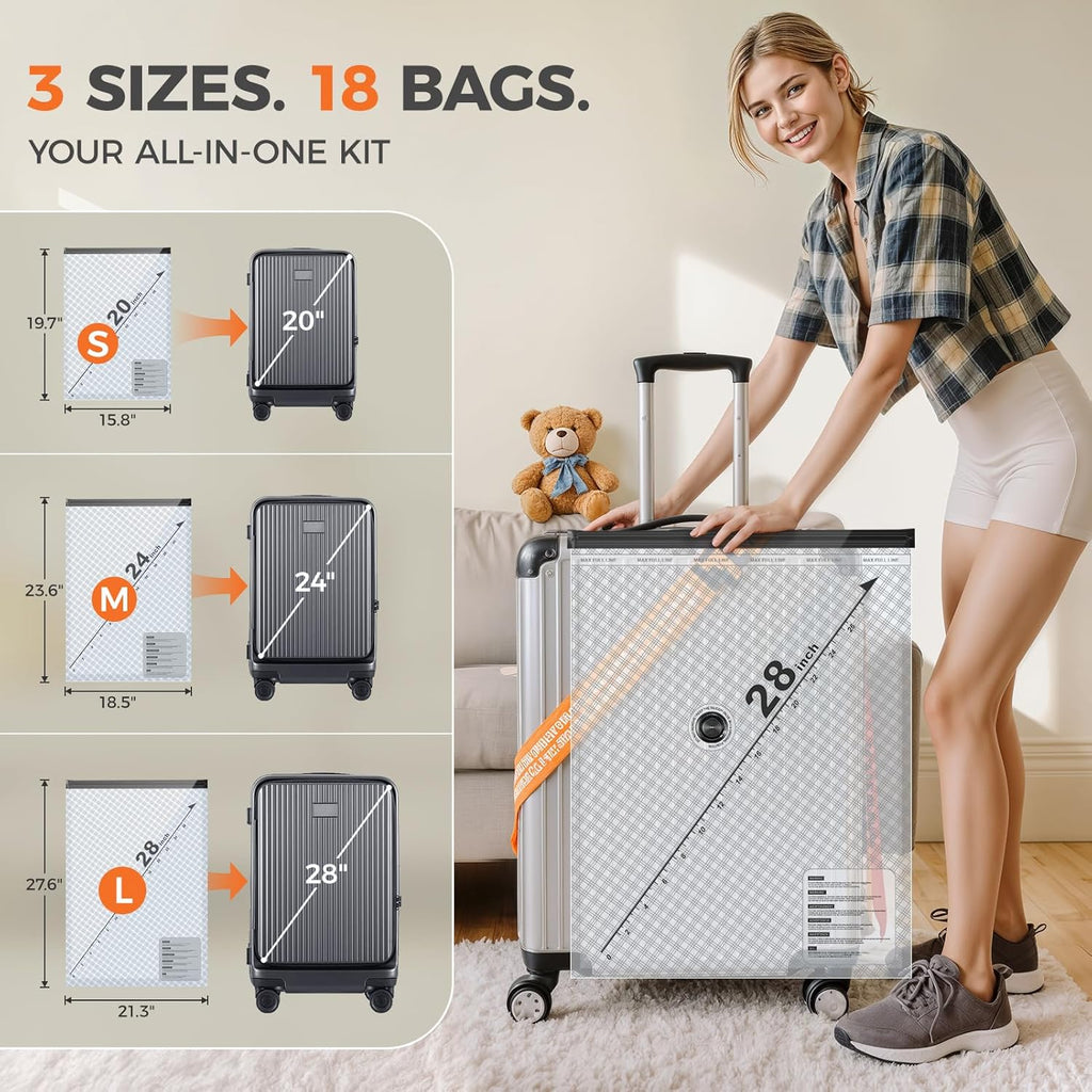 Nicetree Vacuum Seal Bags - 18-Pack with Rechargeable Wireless Pump | 3 Sizes (20/24/28 Inch) for Travel & Seasonal Storage
