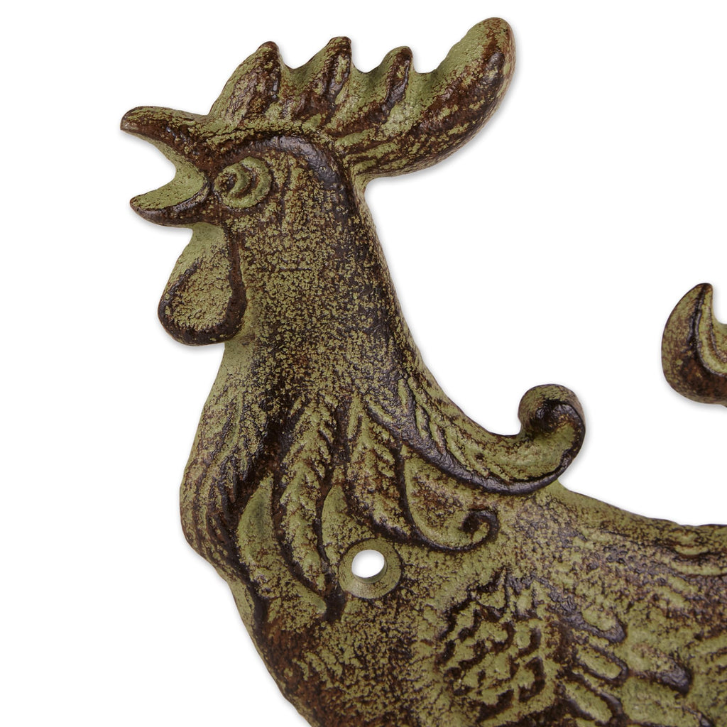 Zingz & Thingz Outdoor Garden Rooster Cast Iron Hose Organizer, 9.5x5.5x10.25", Brown
