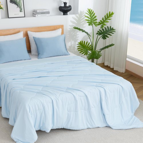 BEAUTEX Cooling Comforter Queen Size - Double Sided Cool Blanket for Hot Sleepers and Night Sweats, Q-Max>0.45, Breathable Lightweight Silky Summer Ice Blankets for All Season (Blue, 90" x 90")
